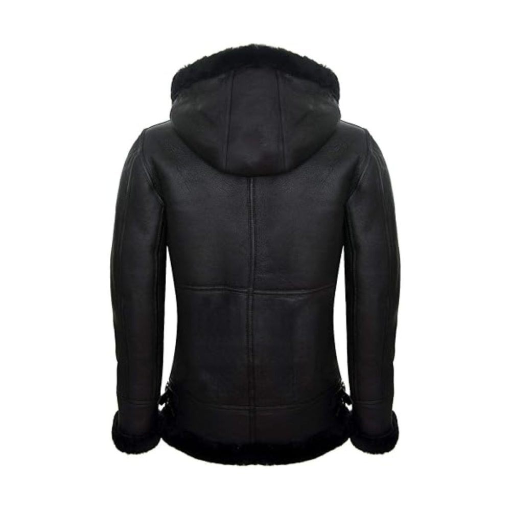 Black Hooded Aviator Leather Jacket