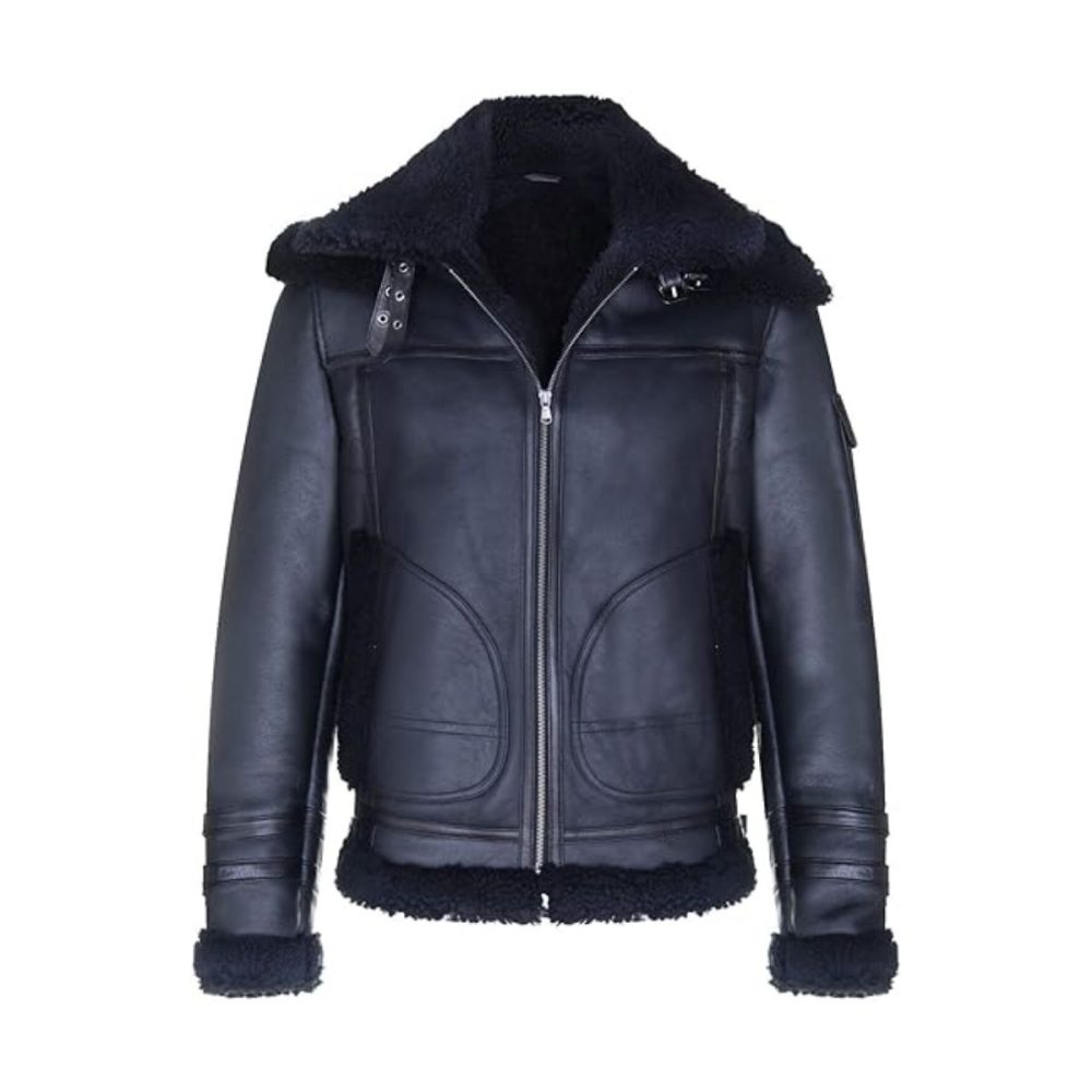 Black Retro RAF B3 Aviator Leather Jacket