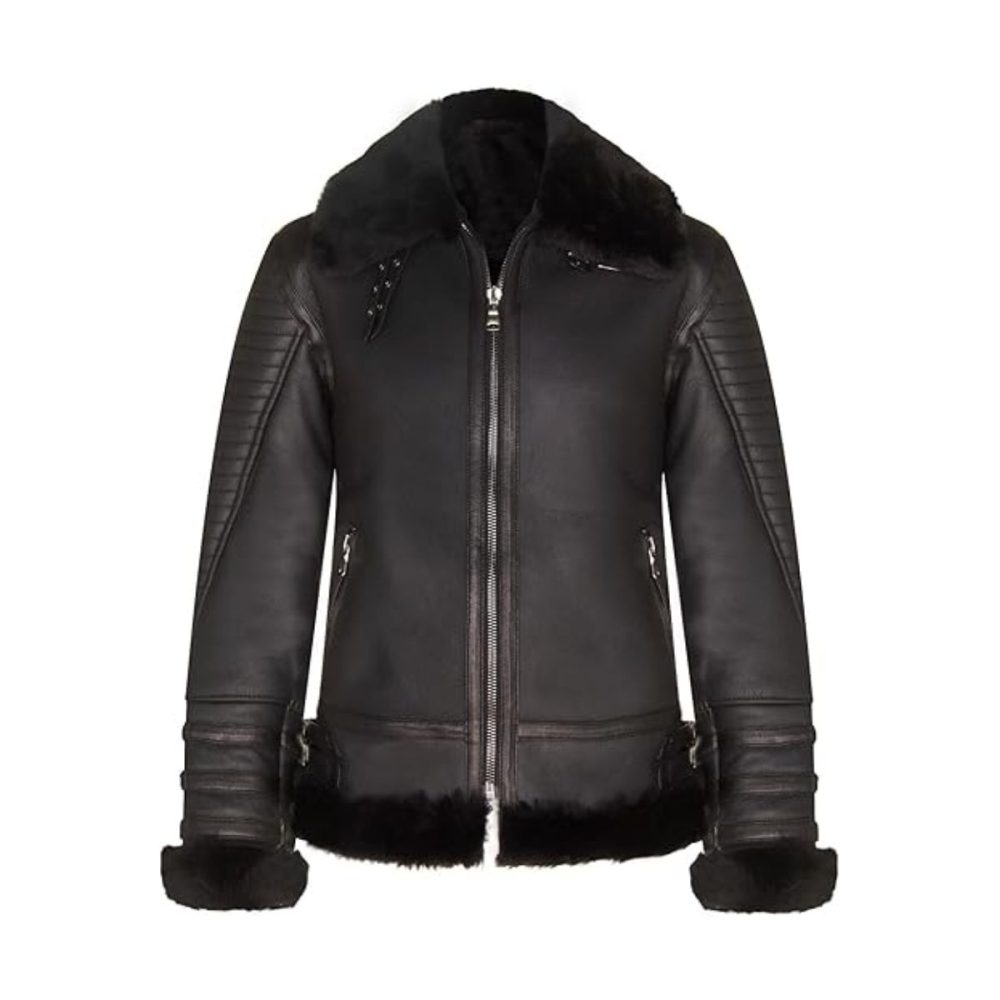 Black Retro RAF B3 Aviator Quilted Leather Jacket
