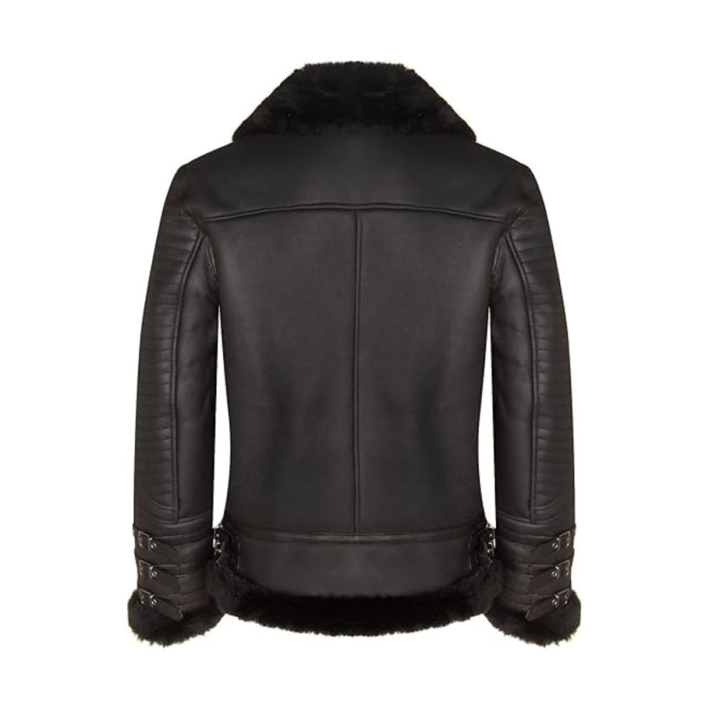 Black Retro RAF B3 Aviator Quilted Leather Jacket