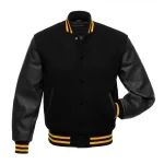 Black with Gold Knit Trim Varsity Jacket