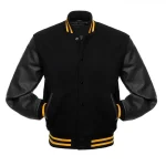 Black with Gold Knit Trim Varsity Jacket