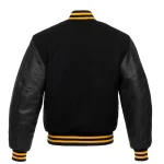 Black with Gold Knit Trim Varsity Jacket