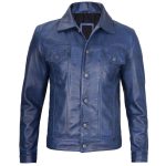 Blue Trucker Leather Jacket