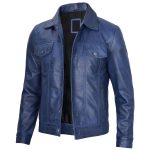 Blue Trucker Leather Jacket