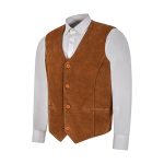 Casual Style Tan Suede Leather Vest