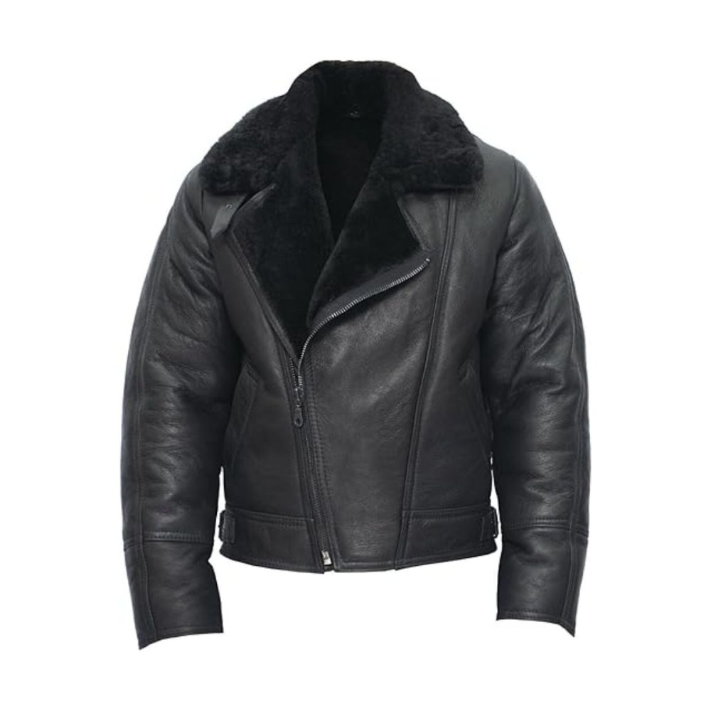 Cross Zip Black Bomber Aviator Leather Jacket