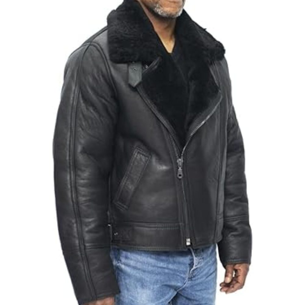 Cross Zip Black Bomber Aviator Leather Jacket