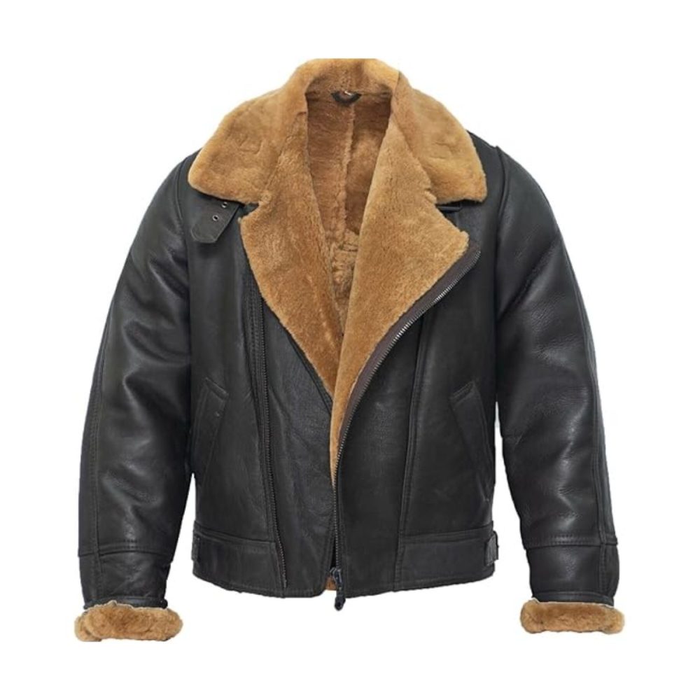 Cross Zip Ginger Black Bomber Aviator Leather Jacket