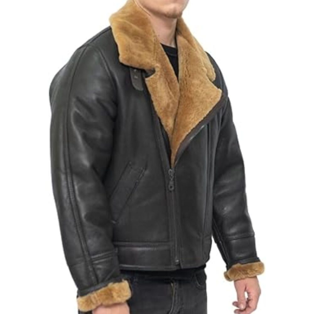 Cross Zip Ginger Black Bomber Aviator Leather Jacket