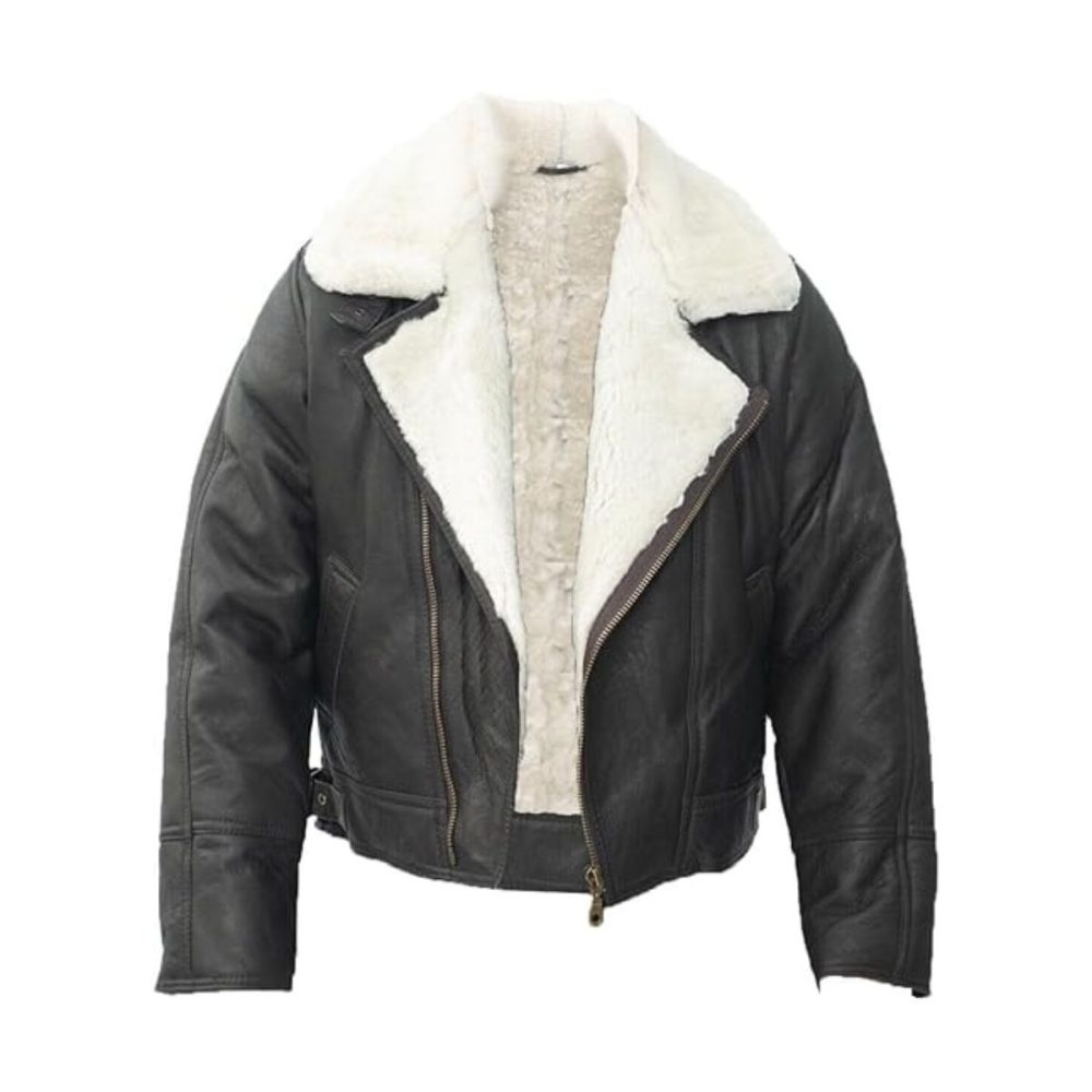 Cross Zip White Black Bomber Aviator Leather Jacket
