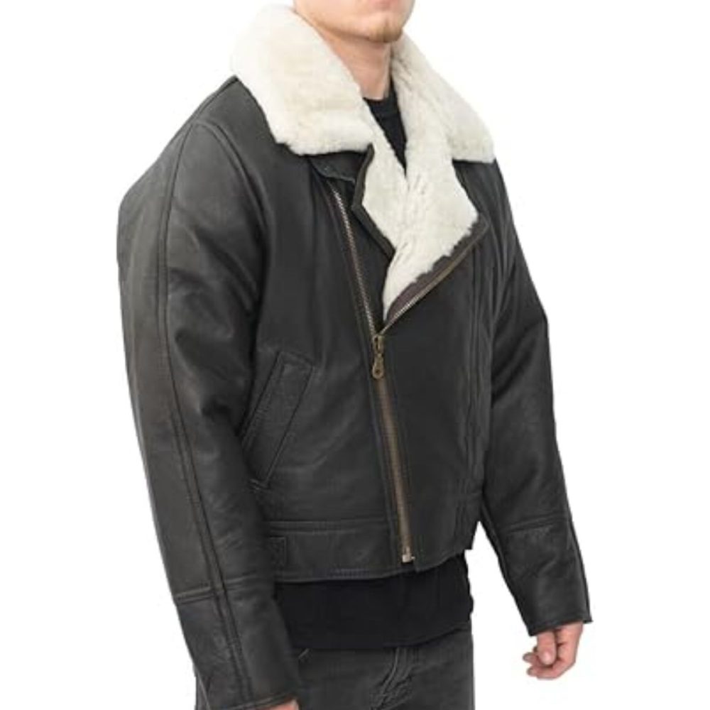 Cross Zip White Black Bomber Aviator Leather Jacket