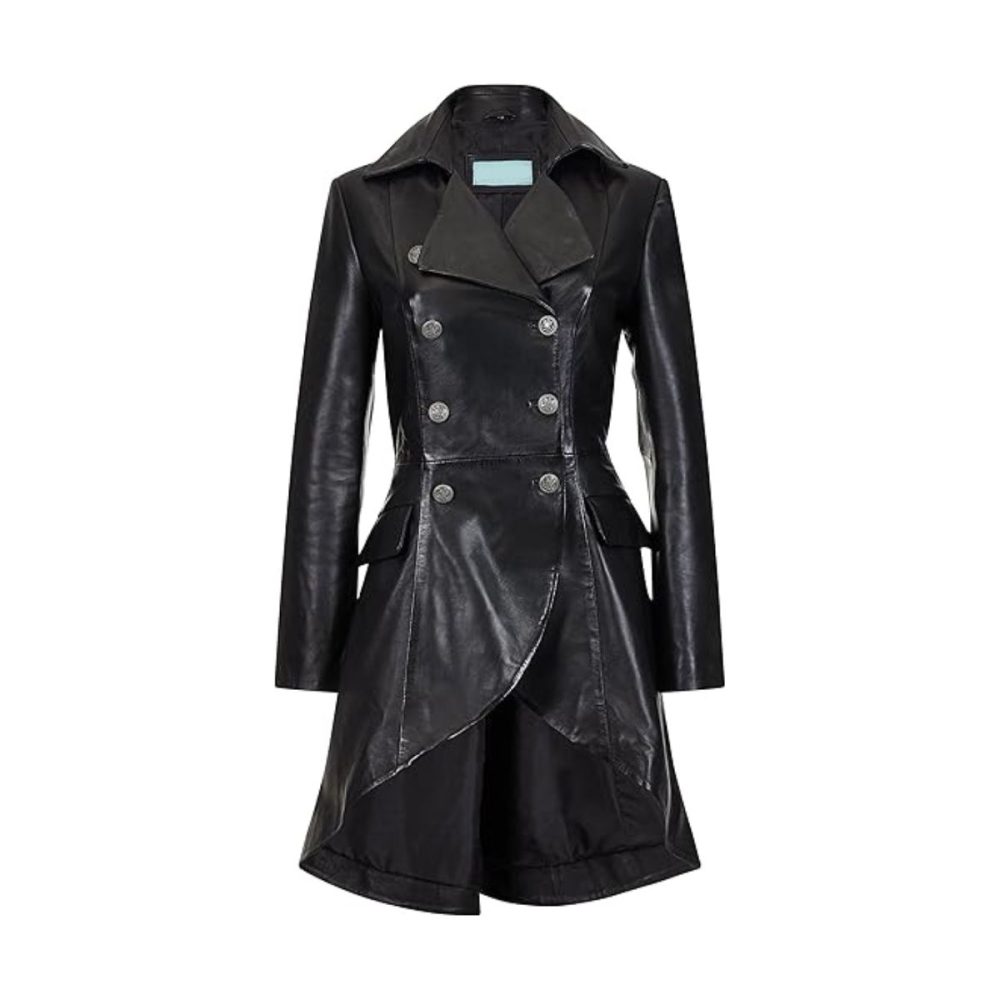 Edwardian Style Black Leather Coat