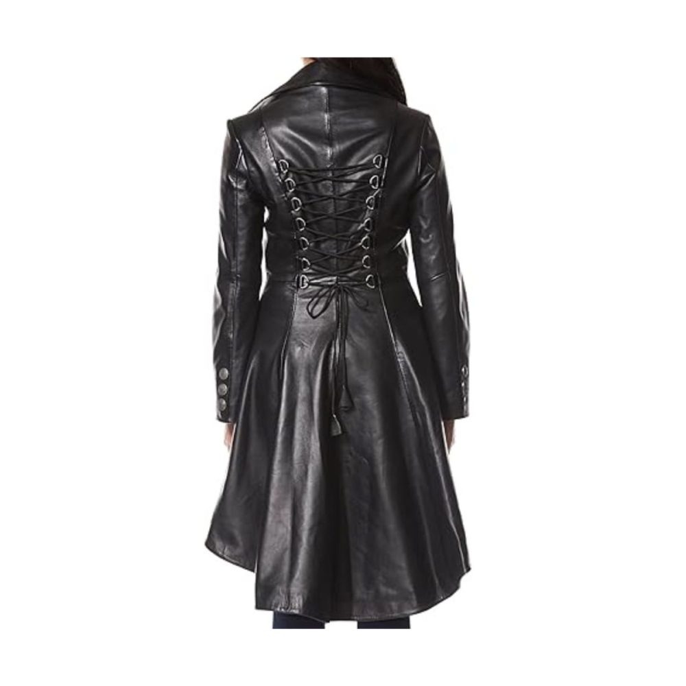 Edwardian Style Black Leather Coat