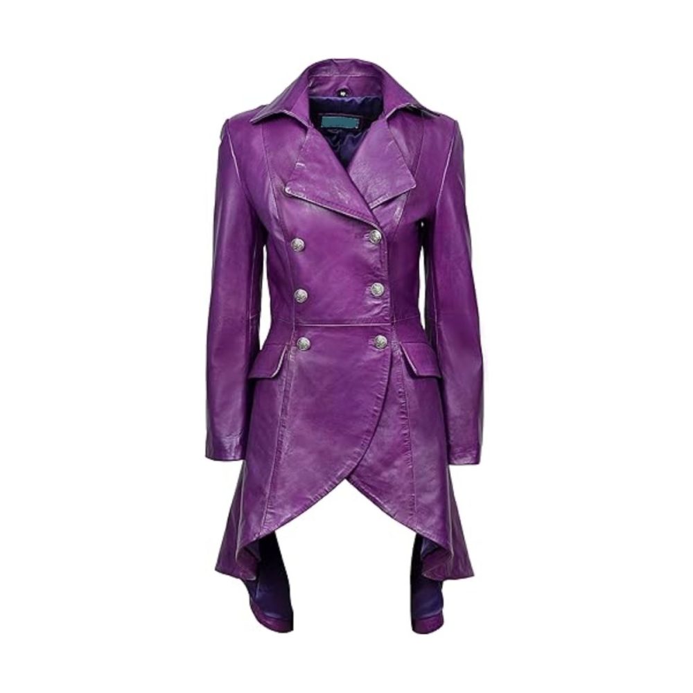 Edwardian Style Purple Leather Coat