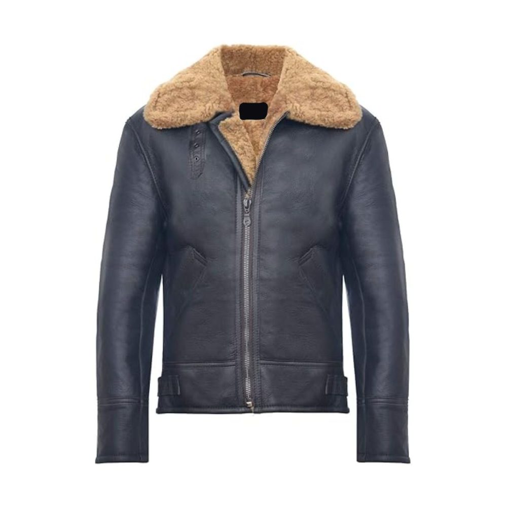 Ginger Black Shearling Aviator Leather Jacket