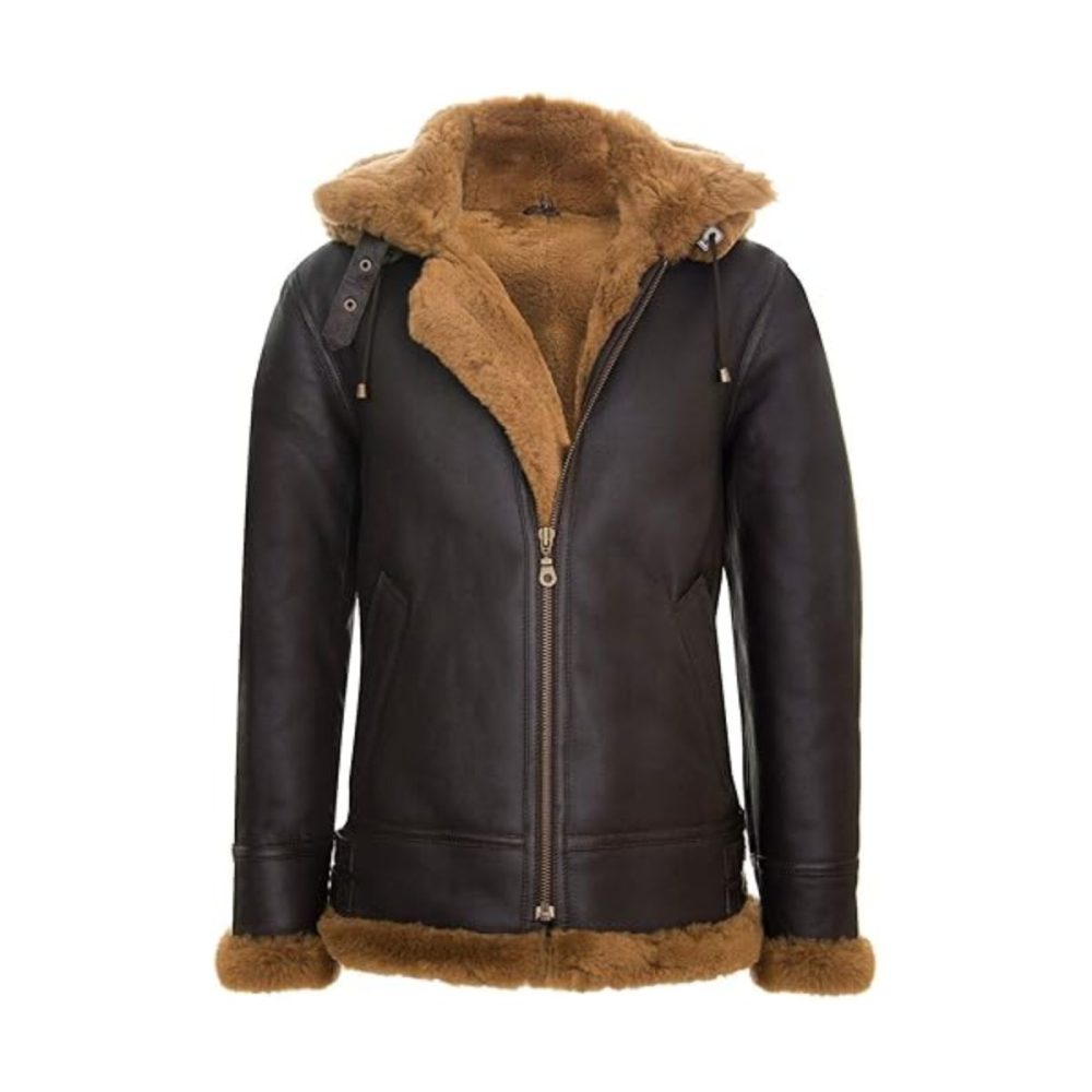 Ginger Brown Hooded Aviator Leather Jacket