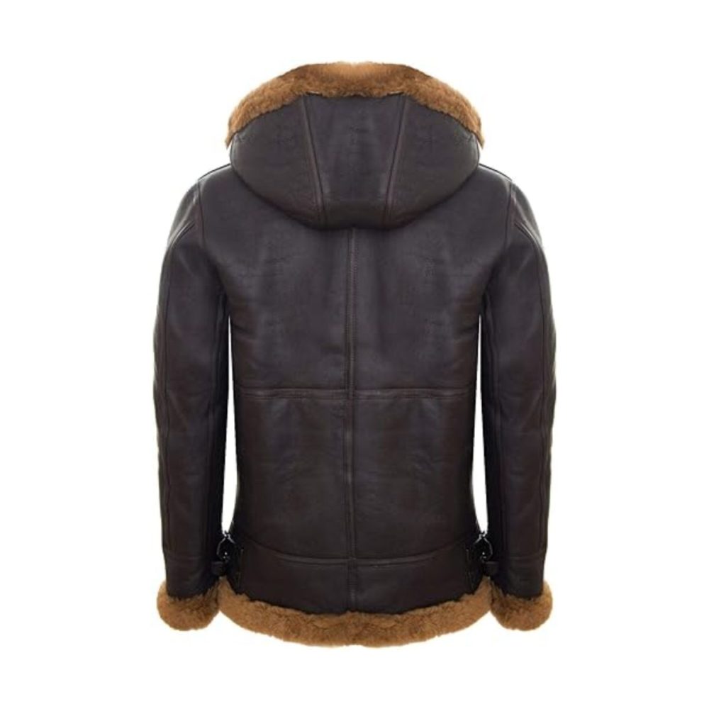 Ginger Brown Hooded Aviator Leather Jacket