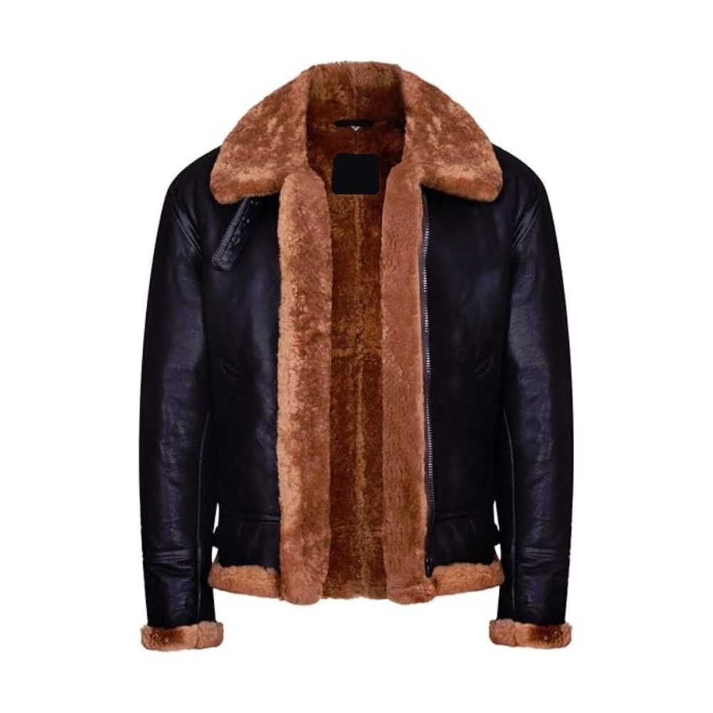 Ginger Brown Shearling Aviator Leather Jacket