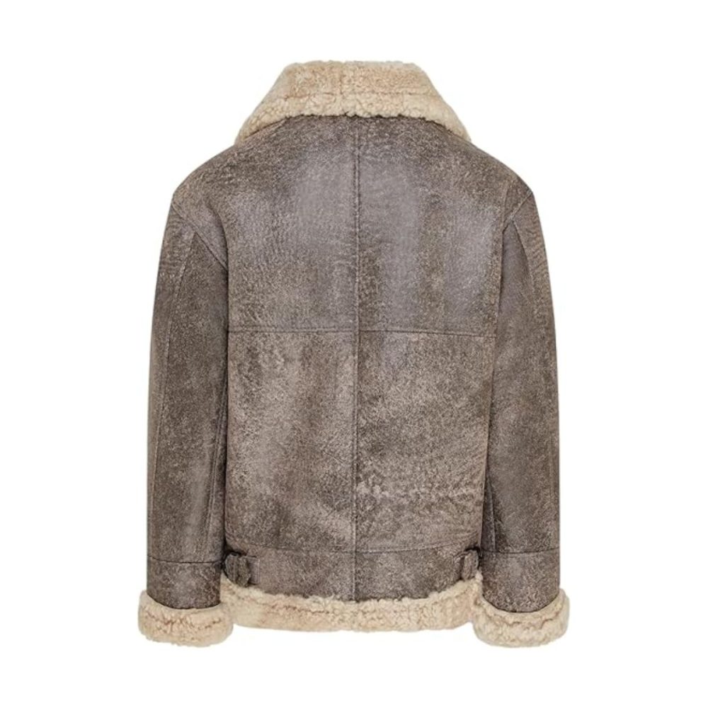 Grey Shearling Aviator Leather Jacket