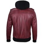 Maroon Leather Jacket with Removable Hoodie
