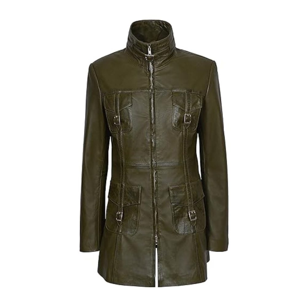 Mistress Olive Green Vintage Leather Coat