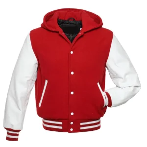 Red and White Hooded Varsity Jacket