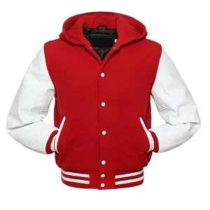 Red and White Hooded Varsity Jacket