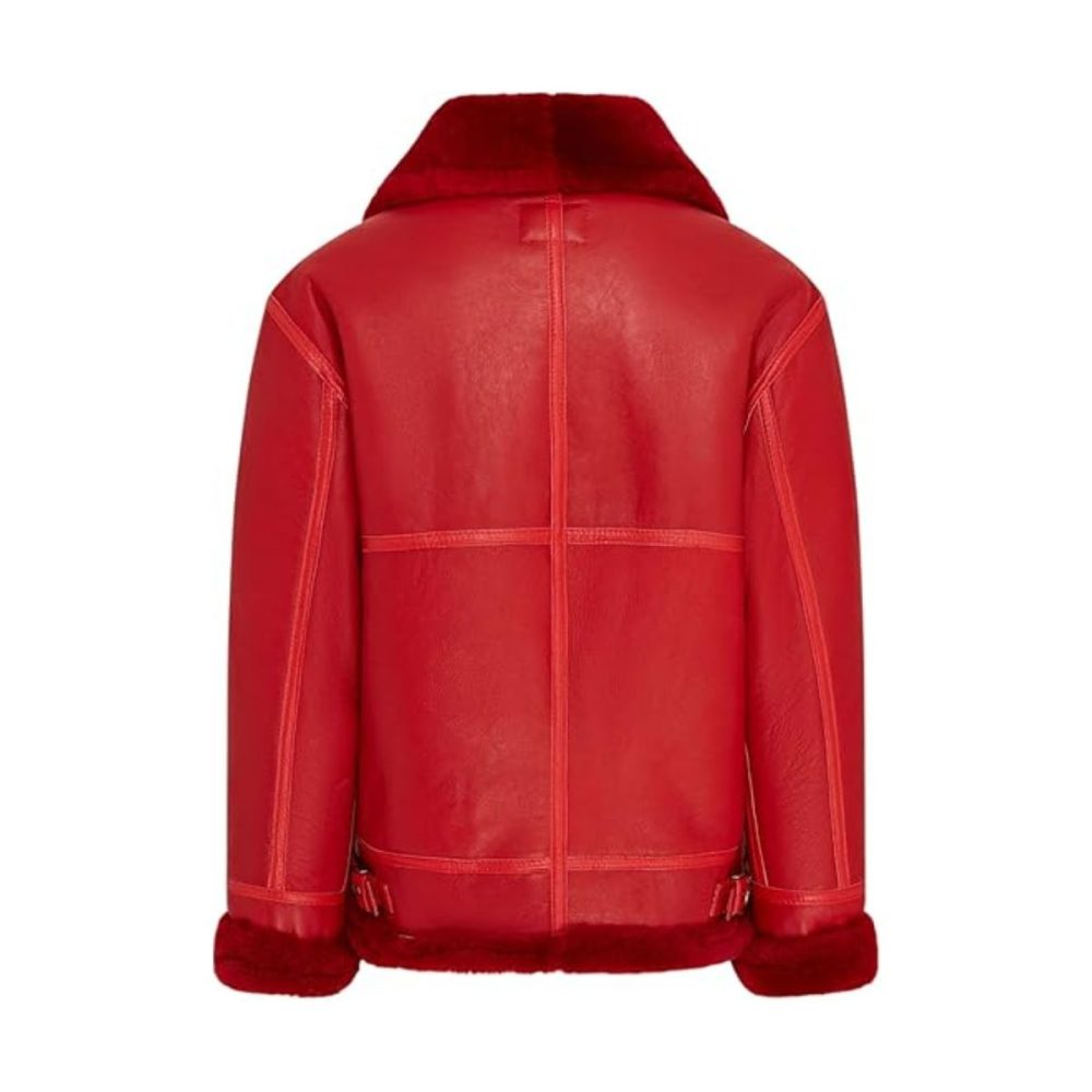 Red Shearling Aviator Leather Jacket
