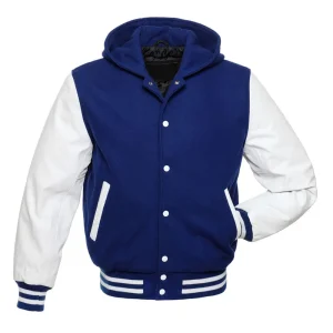 Royal Blue and White Hooded Varsity Jacket