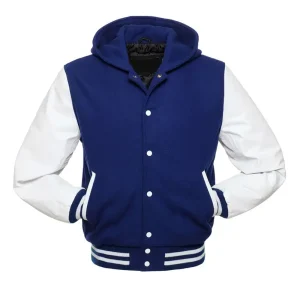 Royal Blue and White Hooded Varsity Jacket