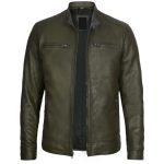 Rub-Off Green Cafe Racer Leather Jacket