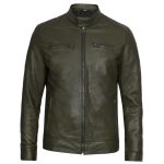 Rub-Off Green Cafe Racer Leather Jacket