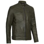 Rub-Off Green Cafe Racer Leather Jacket