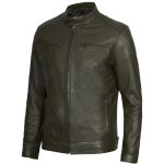 Rub-Off Green Cafe Racer Leather Jacket