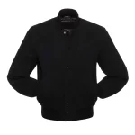 Solid Black Wool Varsity Jacket