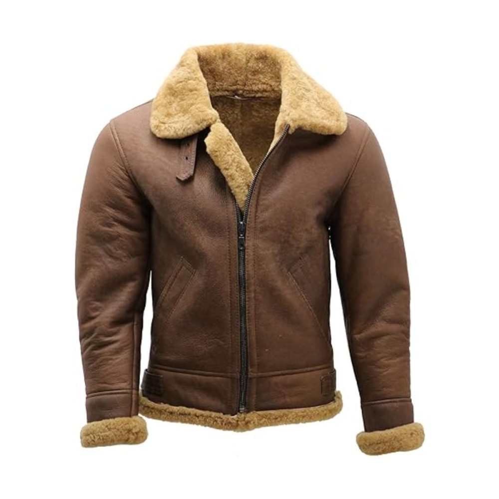 Tan Shearling Aviator Leather Jacket
