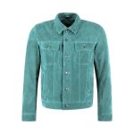 Turquoise Suede Leather Trucker Jacket