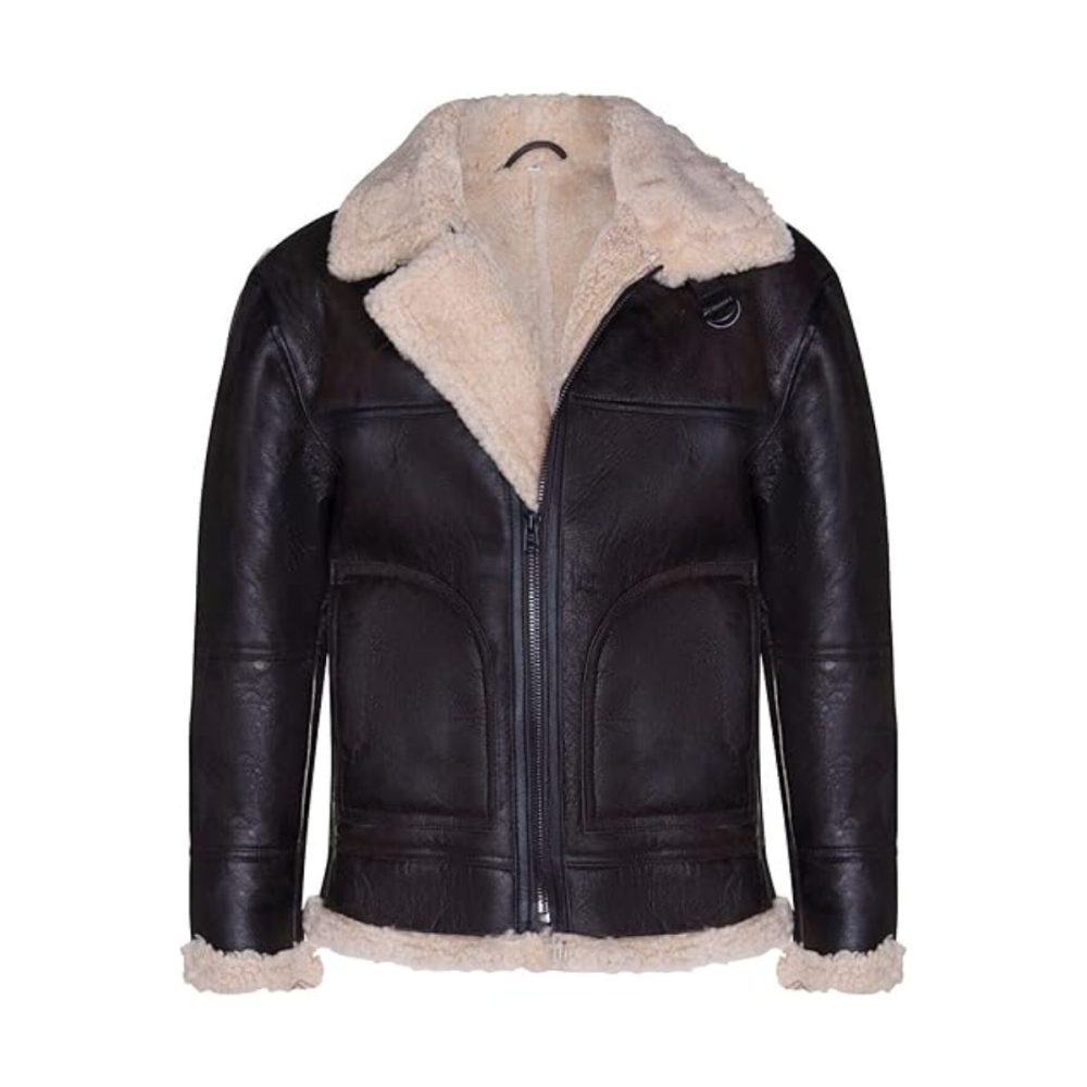 Vinatge Cream Brown Aviator Shearling Leather Jacket