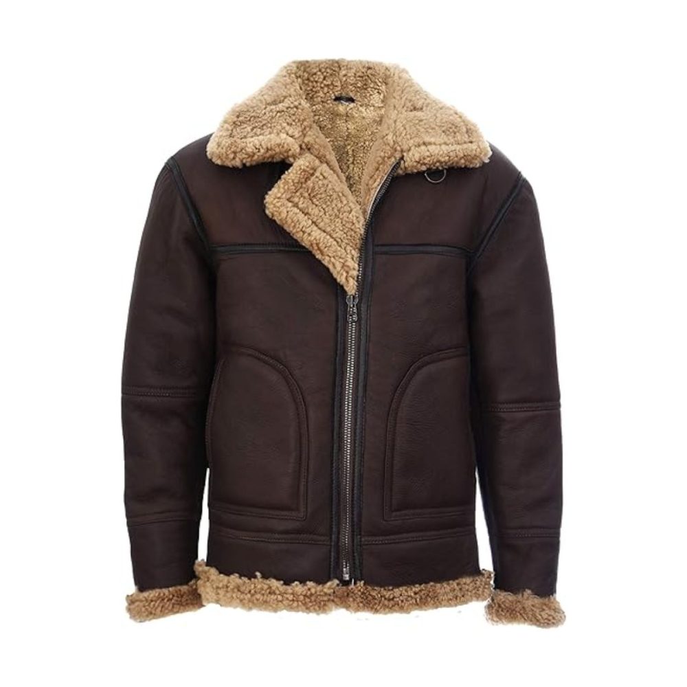 Vinatge Ginger Brown Aviator Shearling Leather Jacket