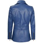 Womens Asymmetrical Blue Leather Biker Jacket