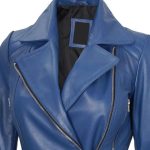 Womens Asymmetrical Blue Leather Biker Jacket