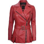 Asymmetrical Red Leather Biker Jacket