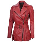 Asymmetrical Red Leather Biker Jacket