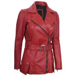 Asymmetrical Red Leather Biker Jacket