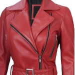 Asymmetrical Red Leather Biker Jacket
