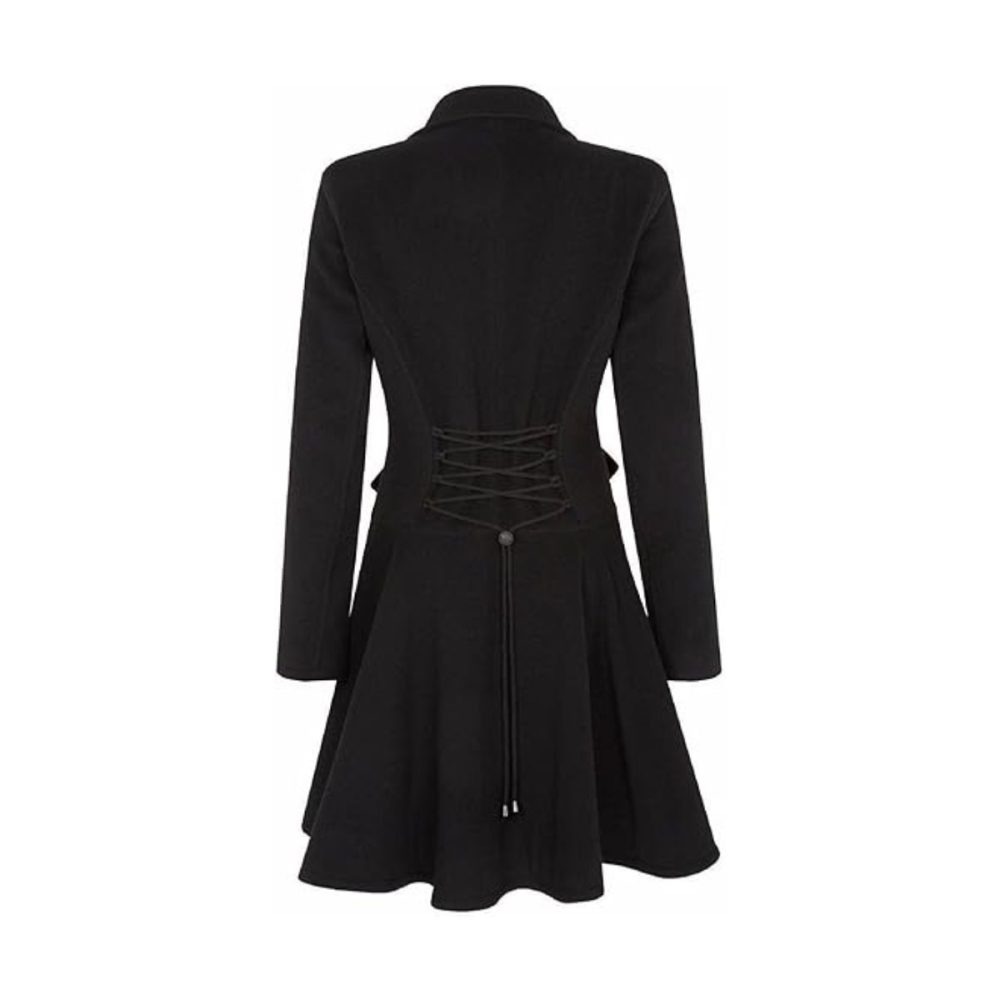 Womens Black Wool Double Breasted Flare Coat