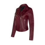 Womens Burgundy Classic Biker Leather Jacket