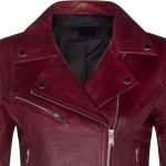 Womens Burgundy Classic Biker Leather Jacket
