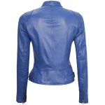 Womens Cafe Racer Blue Leather Jacket